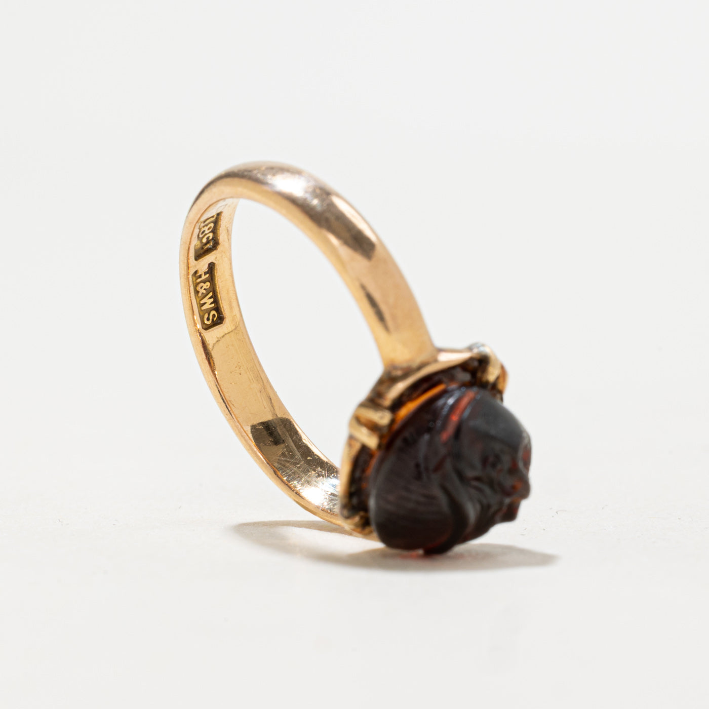 18K Carved Face Garnet Ring | 4.30ct | SZ 6.5