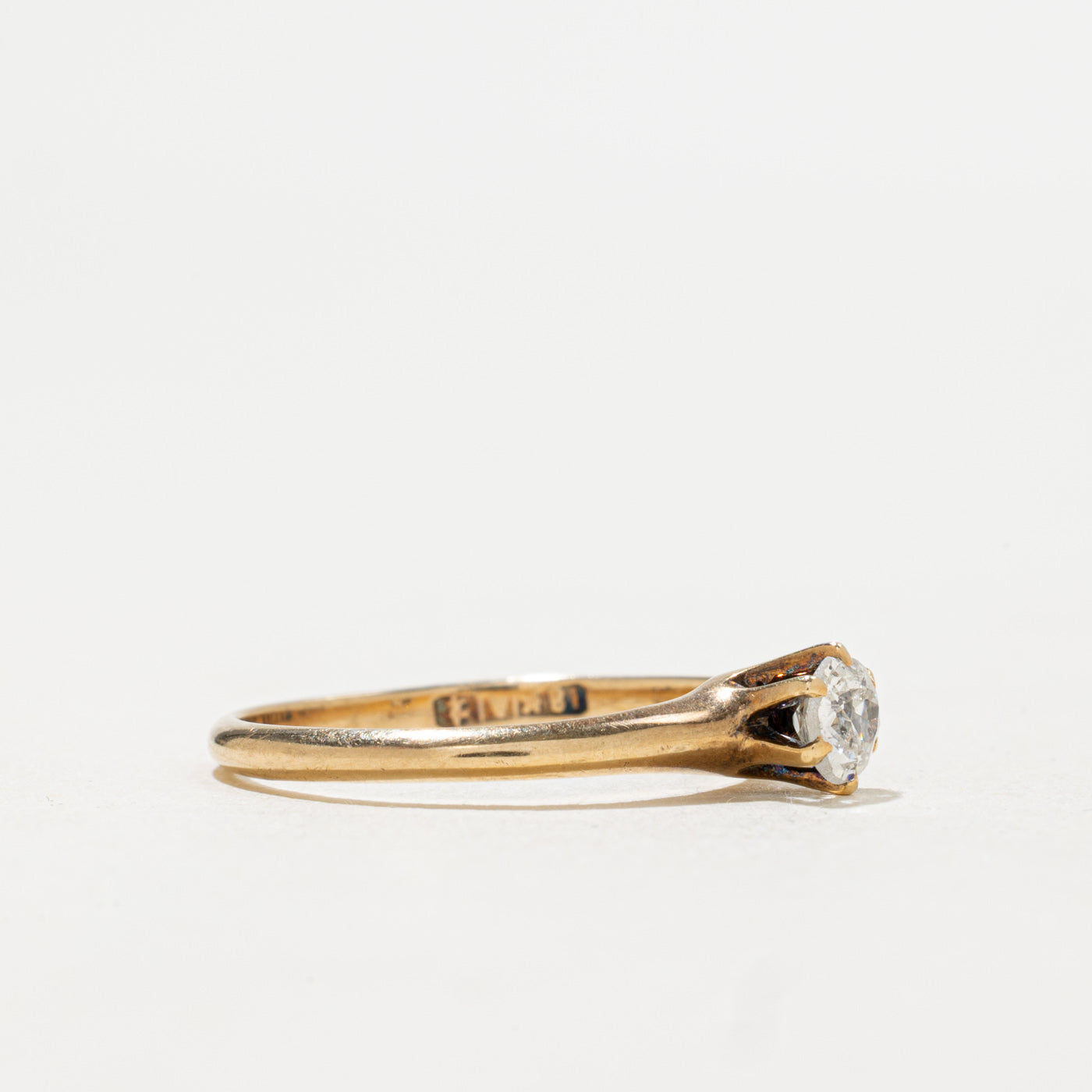 Bague solitaire en or 18 carats avec diamant taille ancienne européenne | 0,27 ct | Taille 5,75