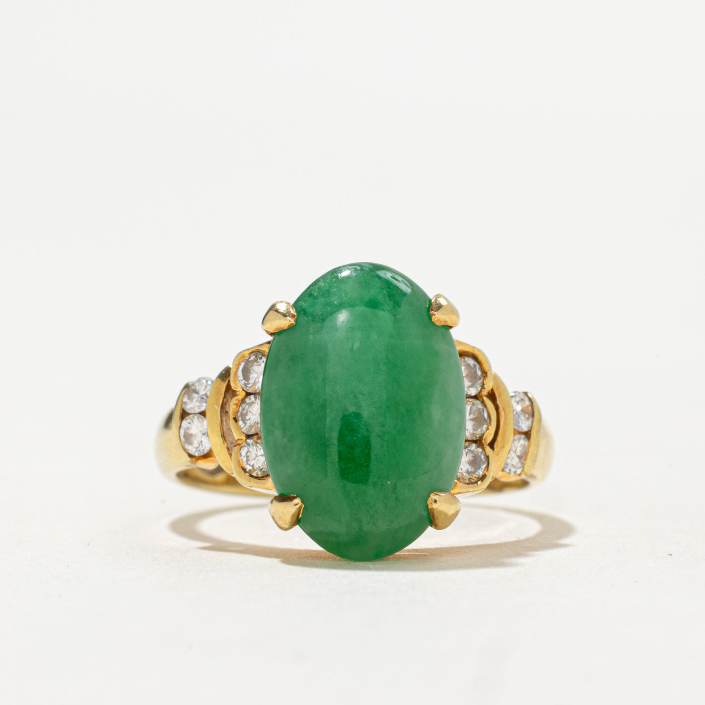 18K Jadeite & Diamond Accented Ring | 4.30ct, 0.25ctw | SZ 6