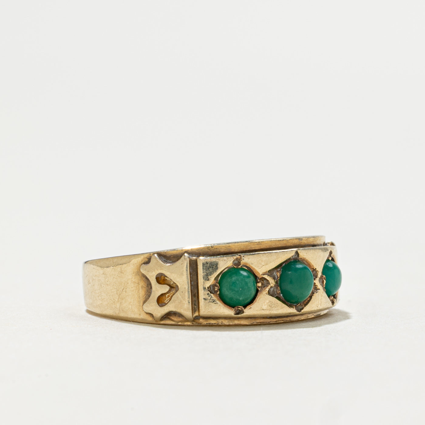 Bague Sheffield 9K trois pierres turquoise imitation 1989 | 0,24 ct | Taille 6,75