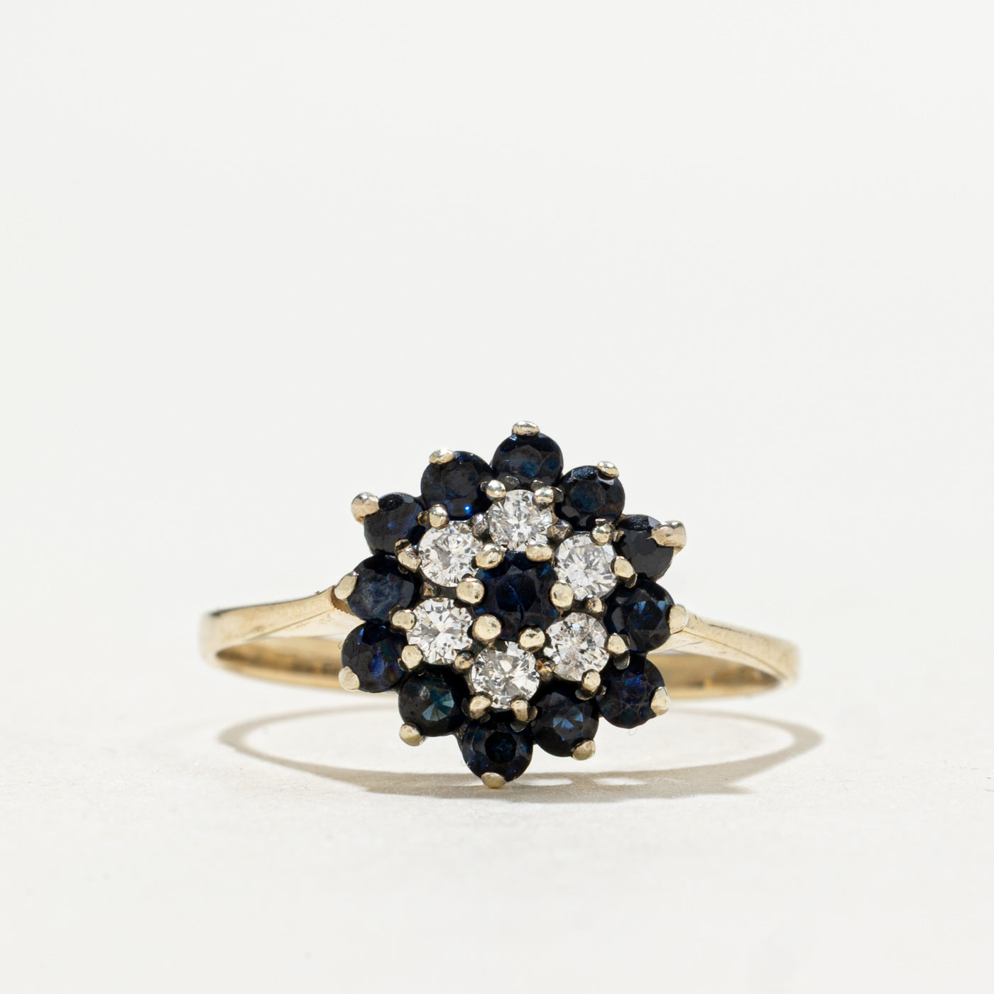 1984 London 9K Sapphire & Diamond Floral Cluster Ring | 0.48ctw, 0.21ctw | SZ 7.5