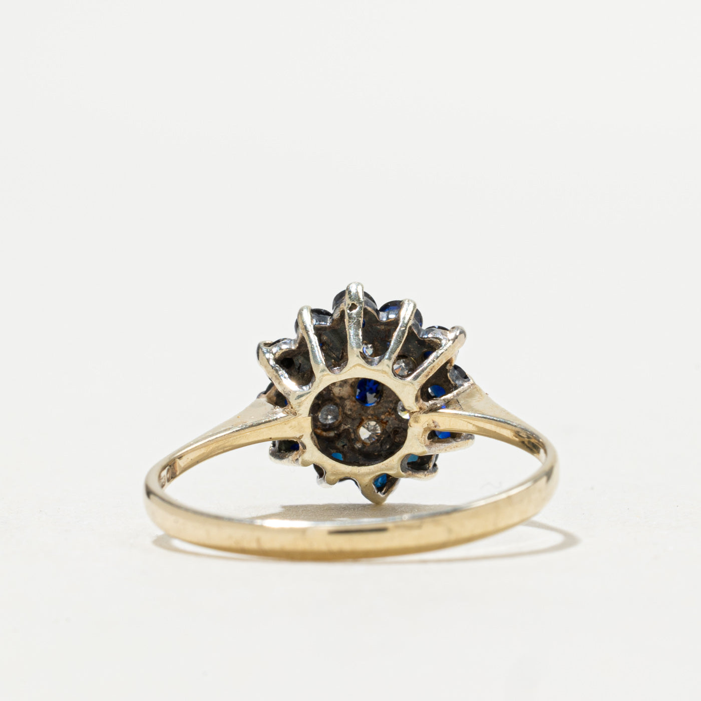 1984 London 9K Sapphire & Diamond Floral Cluster Ring | 0.48ctw, 0.21ctw | SZ 7.5