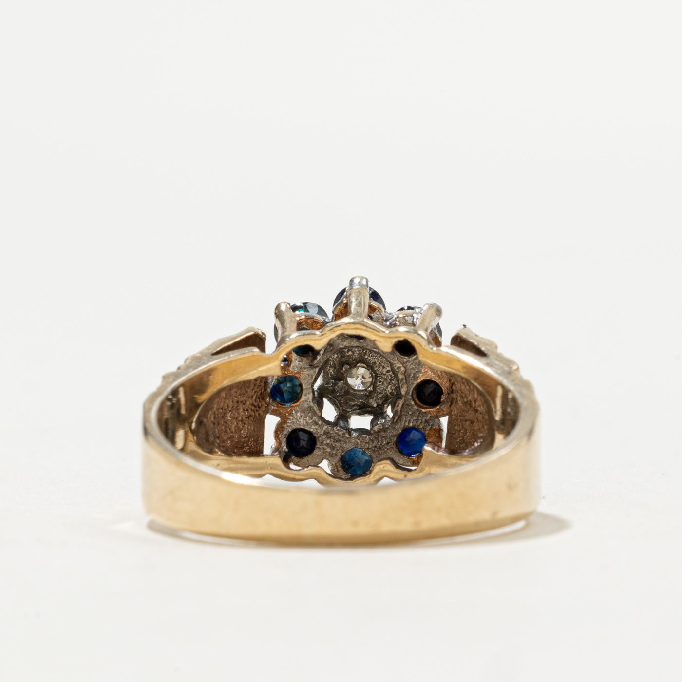 1979 Birmingham 9K Sapphire & Diamond Floral Cluster Ring | 0.40ctw, 0.01ctw | SZ 7