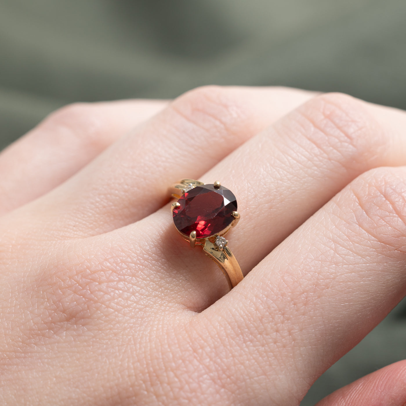 Oval Cut Garnet & Diamond Bypass Ring | 3.24ct, 0.02ctw | SZ 7.25