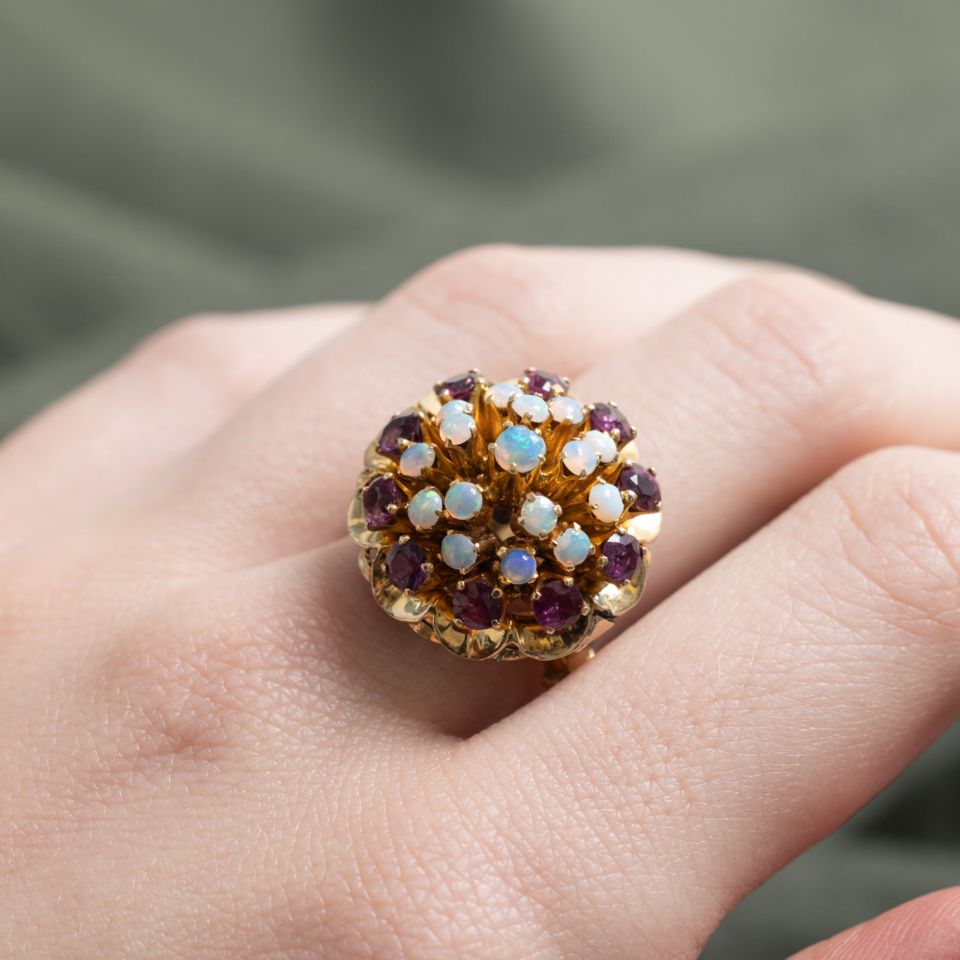 Opal & Ruby Floral Cluster Cocktail Ring | 2.50ctw | SZ 6.75