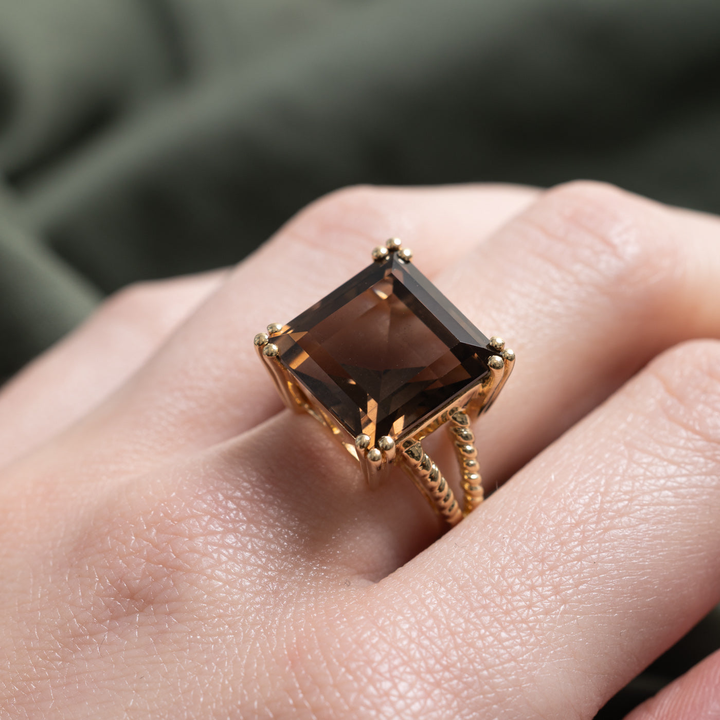 Smoky Quartz Textured Cocktail Ring | 11.0ct | SZ 6.25
