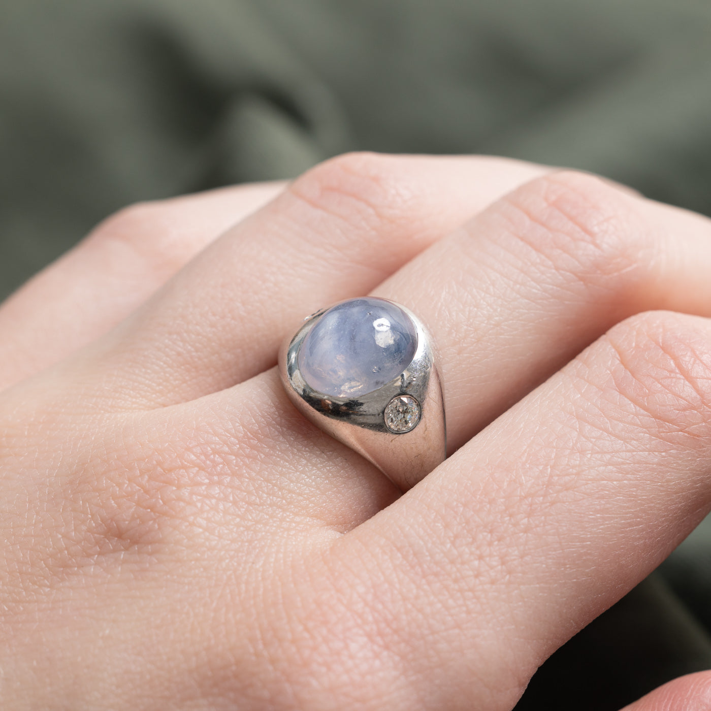 14K Star Sapphire & Diamond Ring | 7.10ct, 0.22ct | SZ 7.5