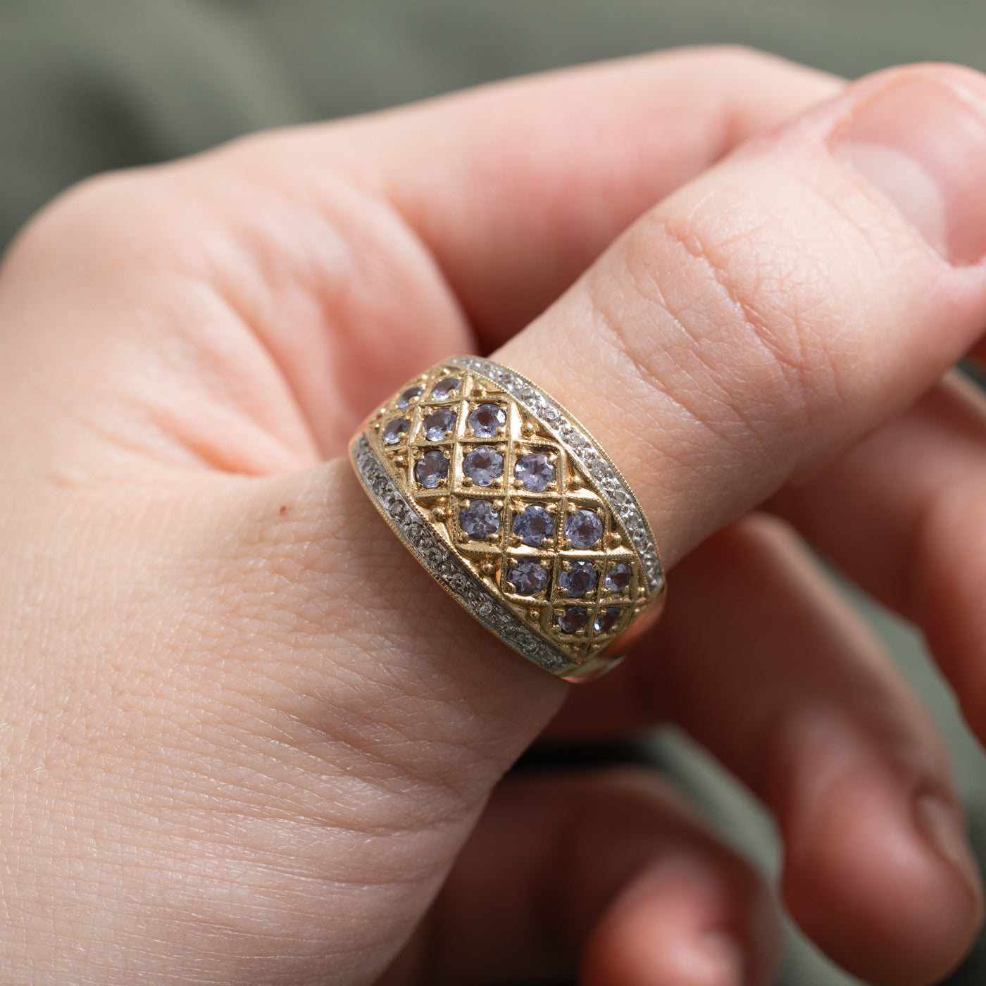 Tanzanite & Diamond Grid Geometric Ring | 0.80ctw, 0.18ctw | SZ 9.25