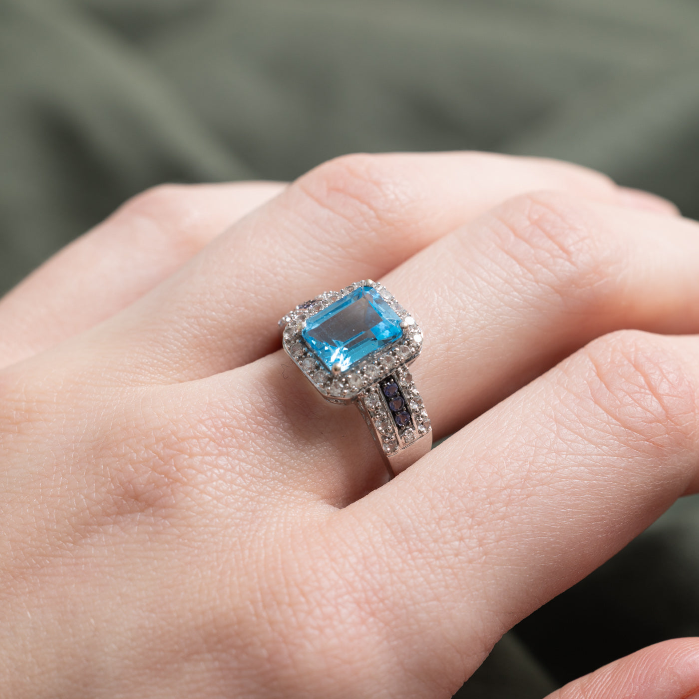 Blue Topaz & Multi Gemstone Halo Ring | 2.85ct, 0.01ctw | SZ 7.0