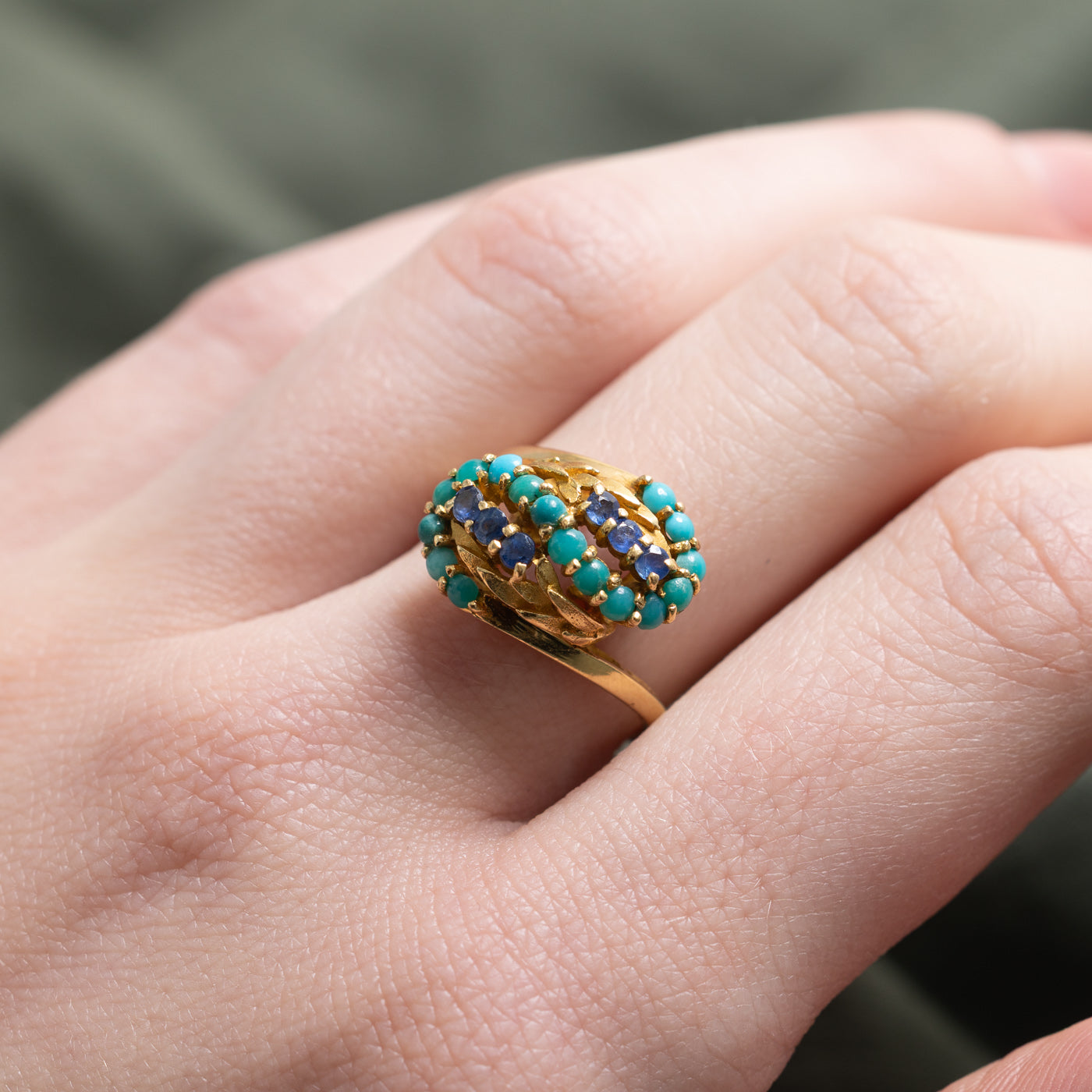 Bague cocktail tourbillon saphir et turquoise | 0,66 ct | Taille 5,75