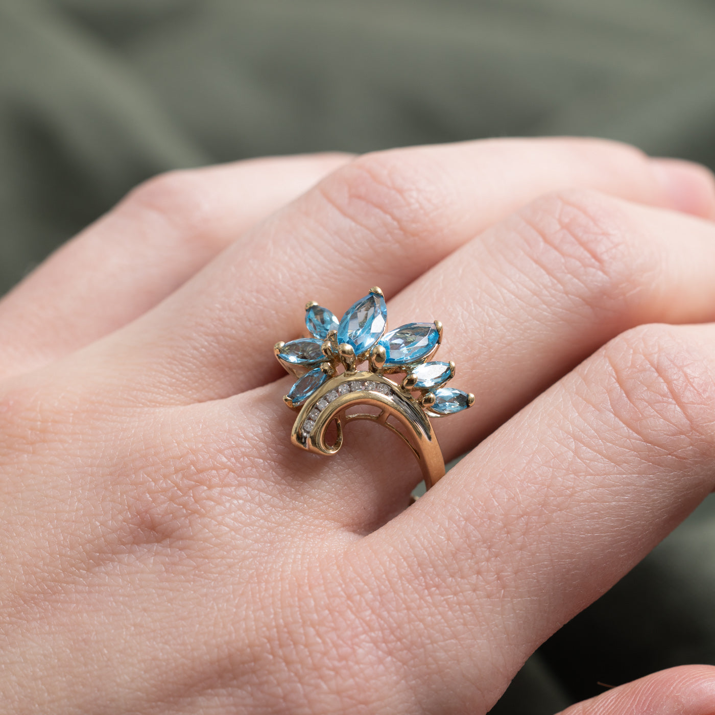 Blue Topaz & Diamond Cocktail Ring | 2.00ctw, 0.05ctw | SZ 8.25