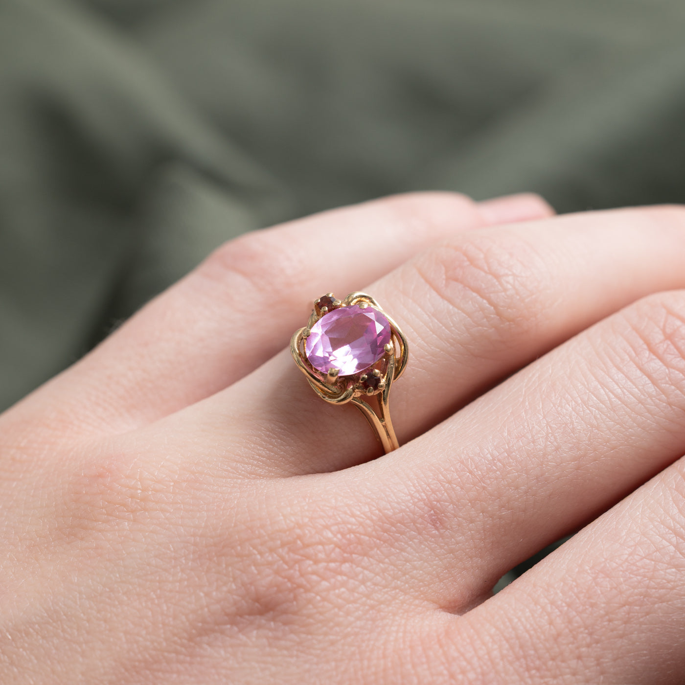 Oval Cut Synthetic Sapphire & Garnet Accented Ring | 2.16ct, 0.07ctw | SZ 5.75