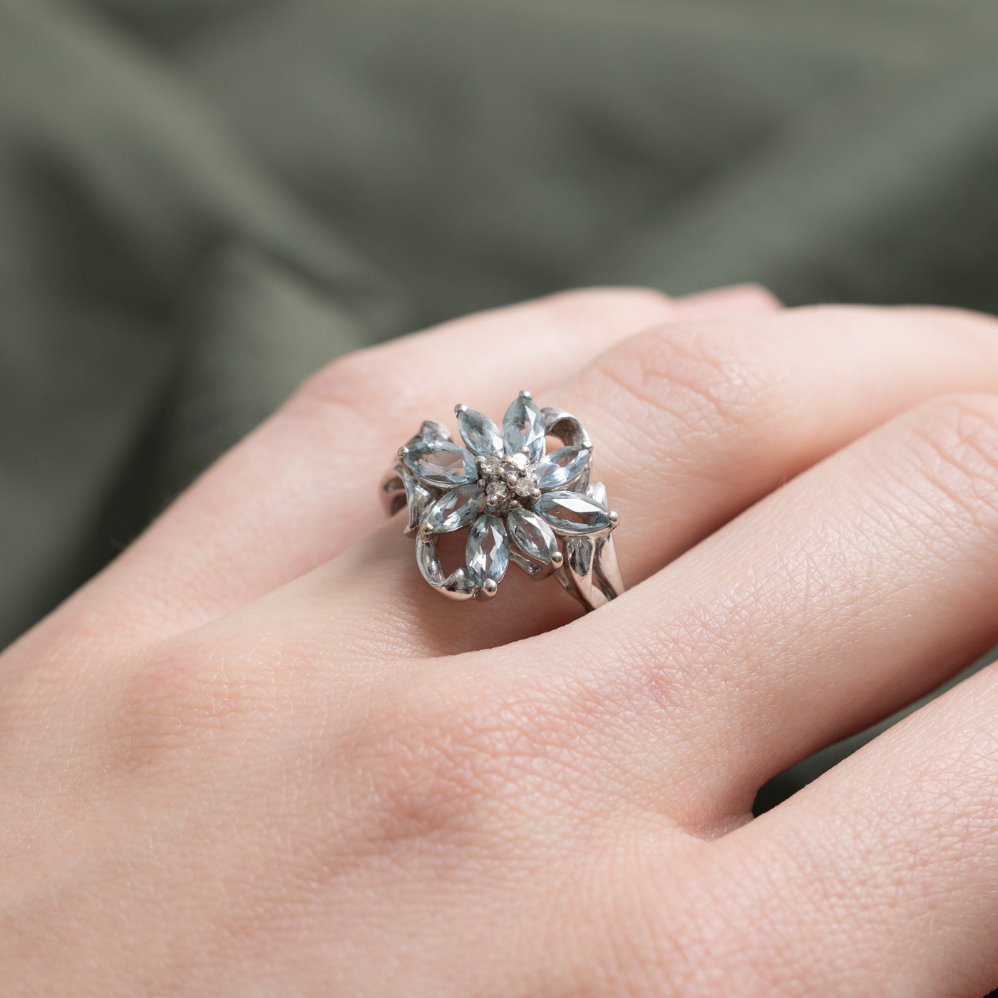 Marquise & Diamond Floral Cocktail Ring | 1.00ctw, 0.05ctw | SZ 6