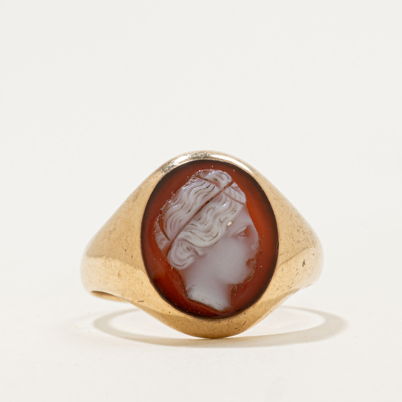 10k Agate Cameo Signet Ring | 3.4ct | SZ 10.25