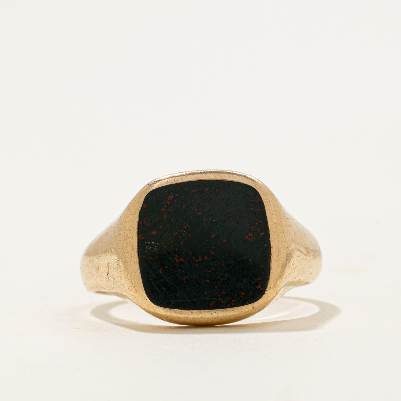 10k Flat Cabochon Bloodstone Signet Ring | 2.25ct | SZ 9