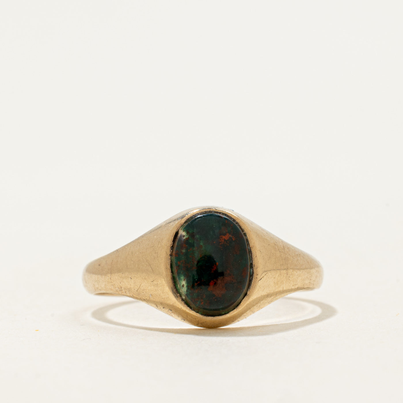 10k Oval Cabochon Bloodstone Signet Ring | 0.66ct | SZ 6.25