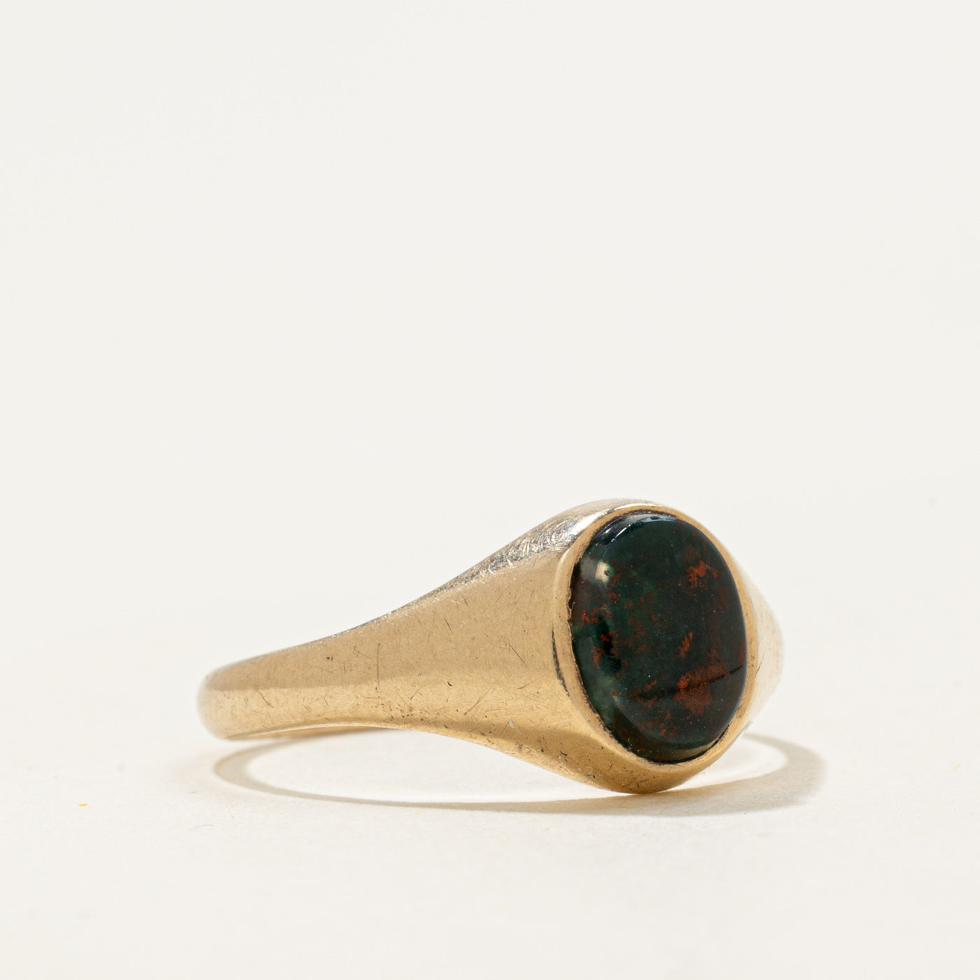 10k Oval Cabochon Bloodstone Signet Ring | 0.66ct | SZ 6.25