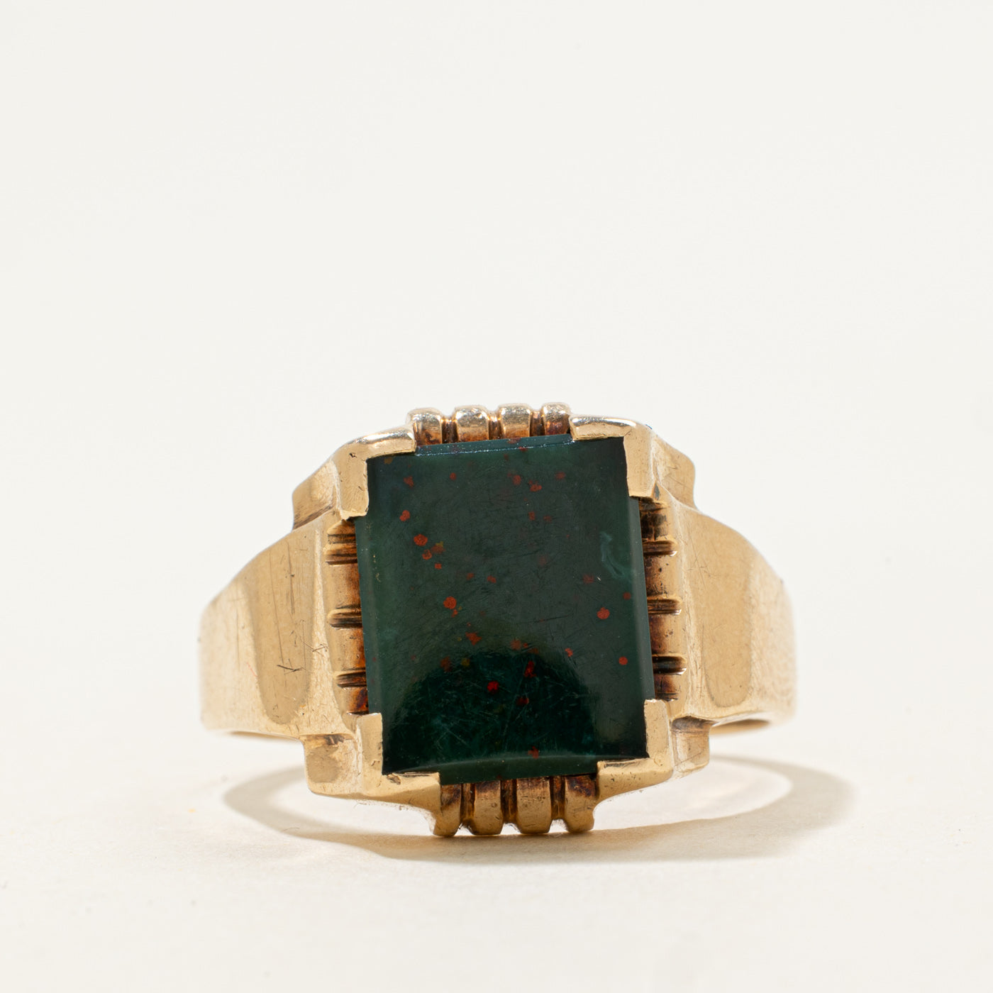 10k Rectangle Flat Cabochon Bloodstone Ring | 2.5ct | SZ 10.5