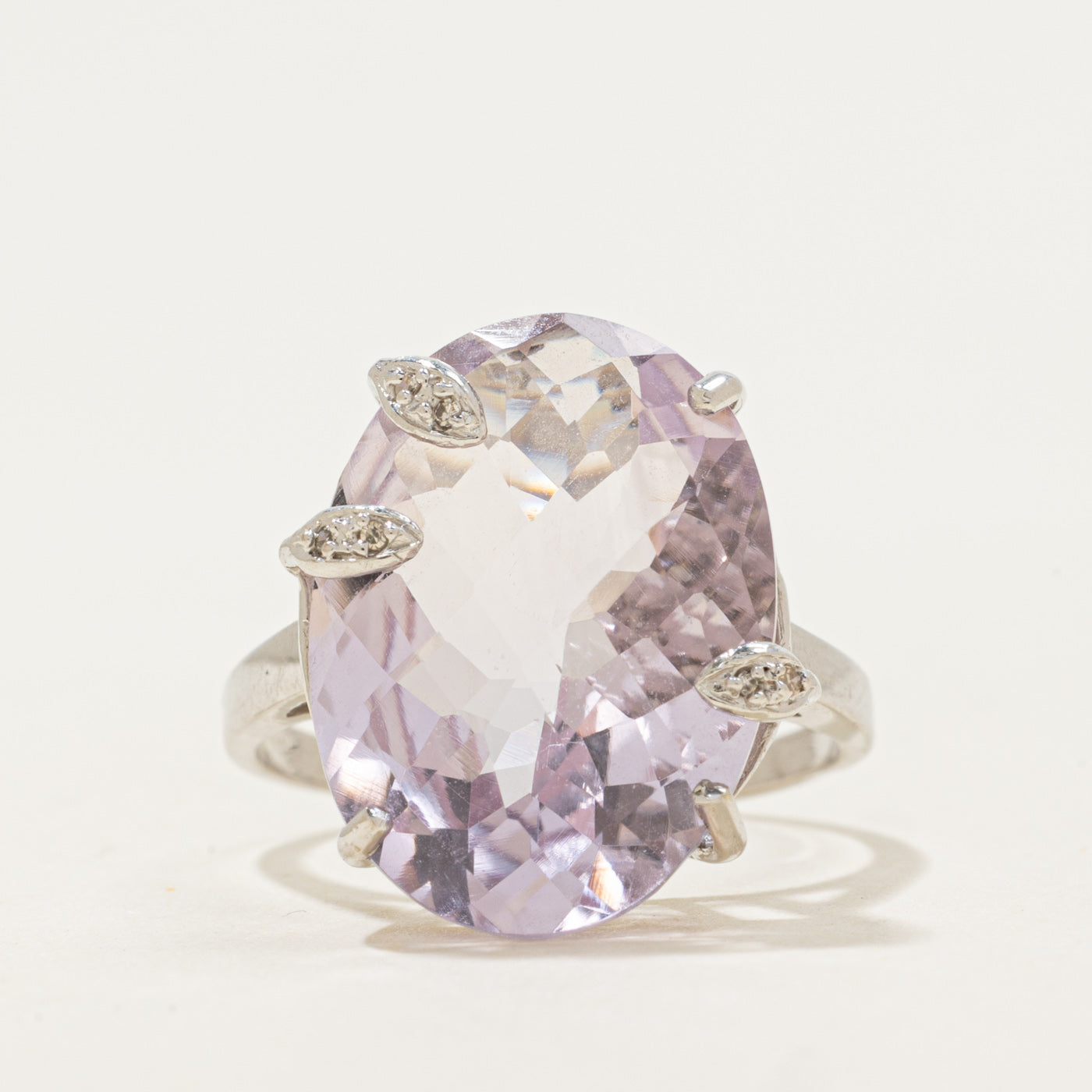10k Oval Checkerboard Amethyst & Diamond Cocktail Ring | 8.53ct, 0.03ct | SZ 7