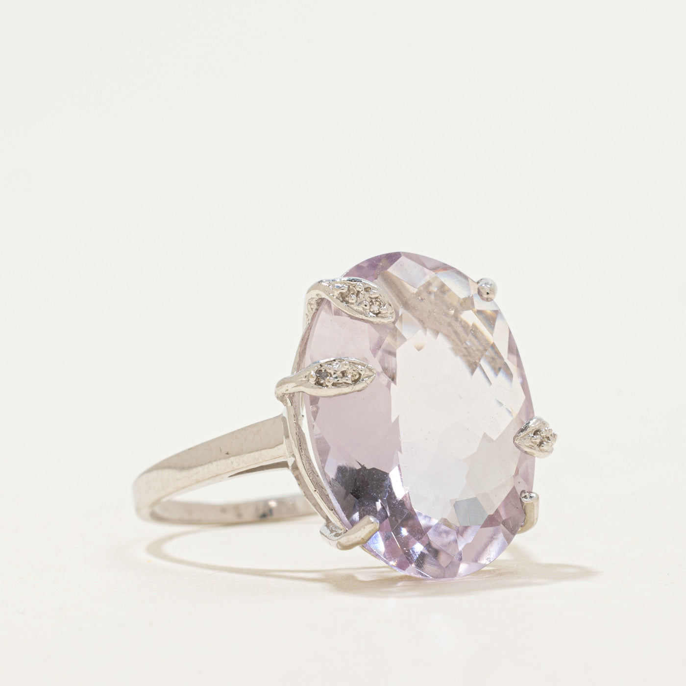 10k Oval Checkerboard Amethyst & Diamond Cocktail Ring | 8.53ct, 0.03ct | SZ 7
