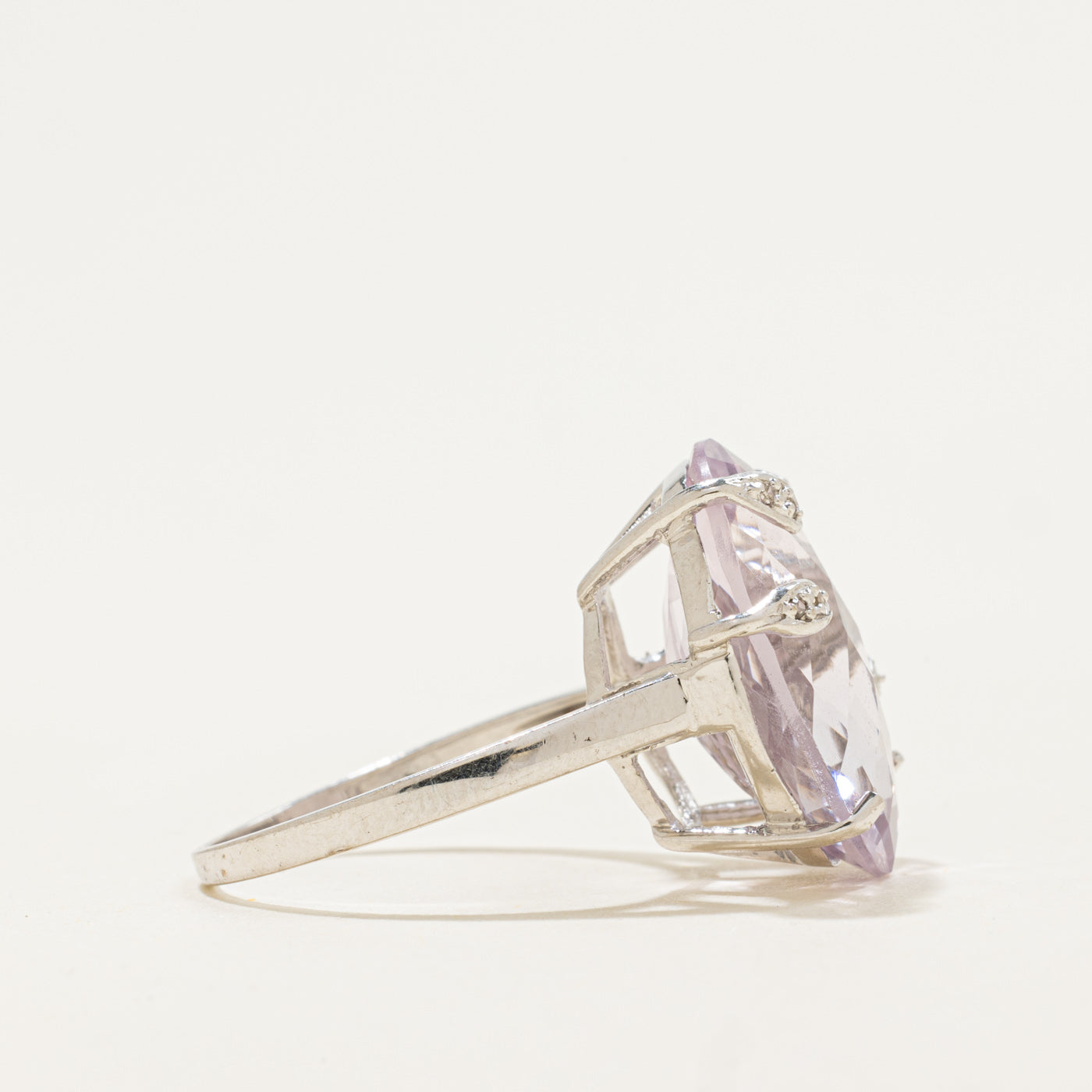 10k Oval Checkerboard Amethyst & Diamond Cocktail Ring | 8.53ct, 0.03ct | SZ 7