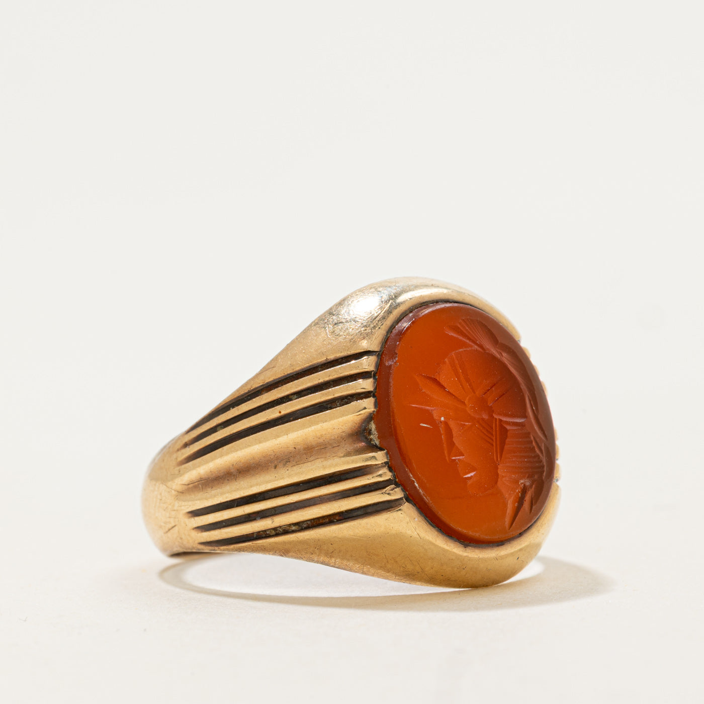 14k Carnelian Intaglio Signet Style Ring | 2.85ct | SZ 10.25