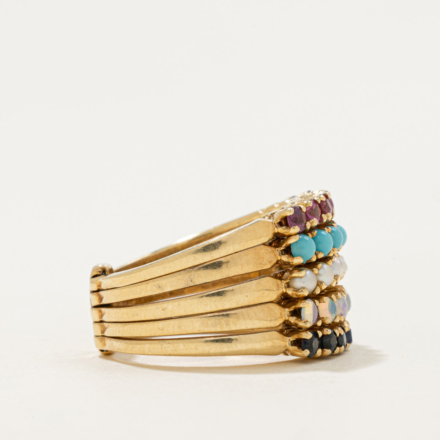 14k Multi Gemstone Stacked Ring | 0.85ctw