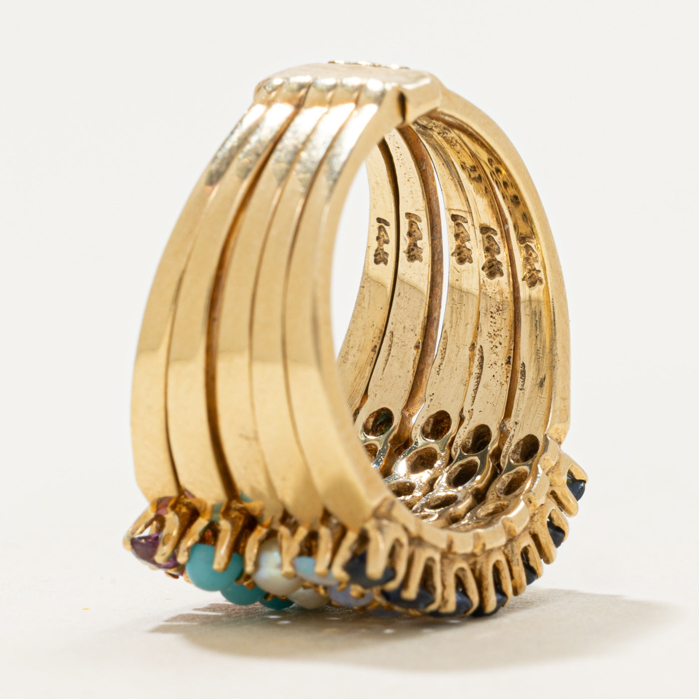 14k Multi Gemstone Stacked Ring | 0.85ctw