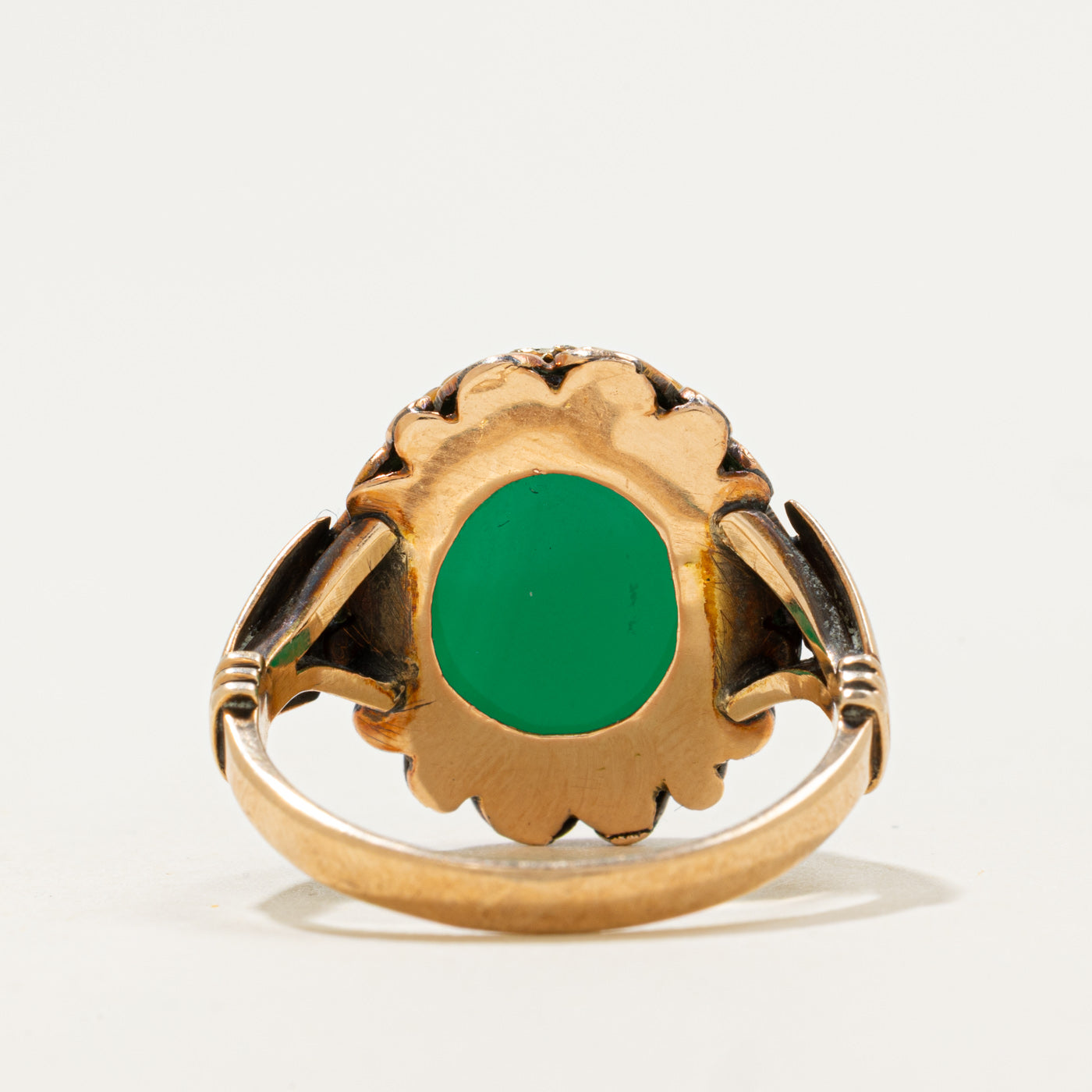 Mid Century 14k Green Agate Cabochon Ring | 5.5ct |  SZ 9.75