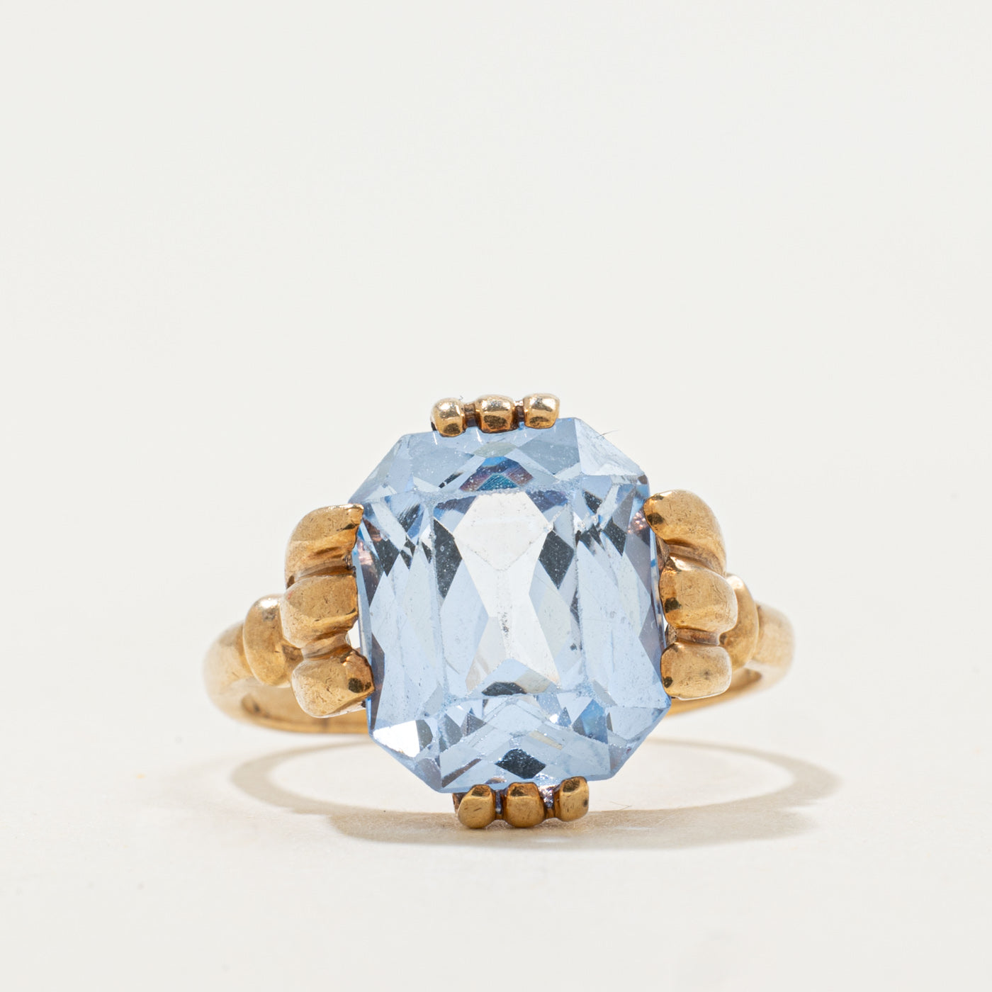 10k Claw Set Scissor Cut Synthetic Blue Spinel Ring | 5.6ct | SZ 7.5