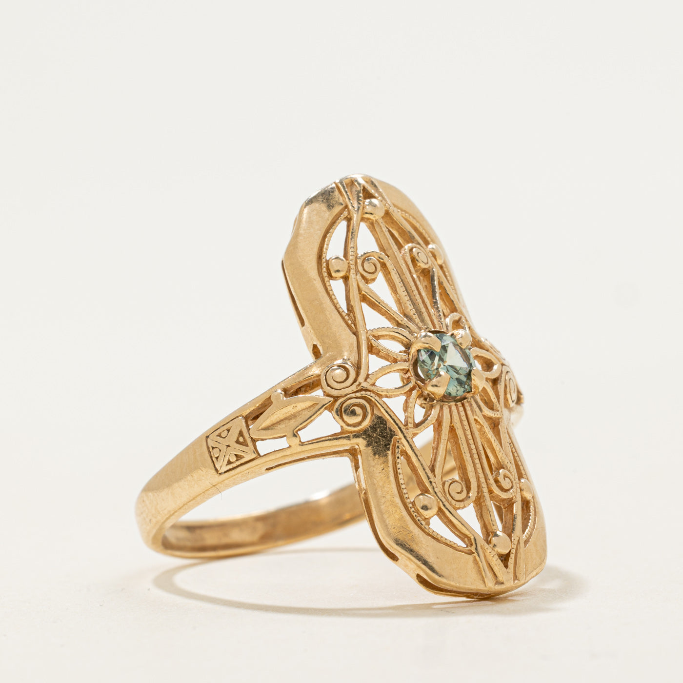 Art Deco Revival Green Sapphire Ring | 0.21ct | SZ 9