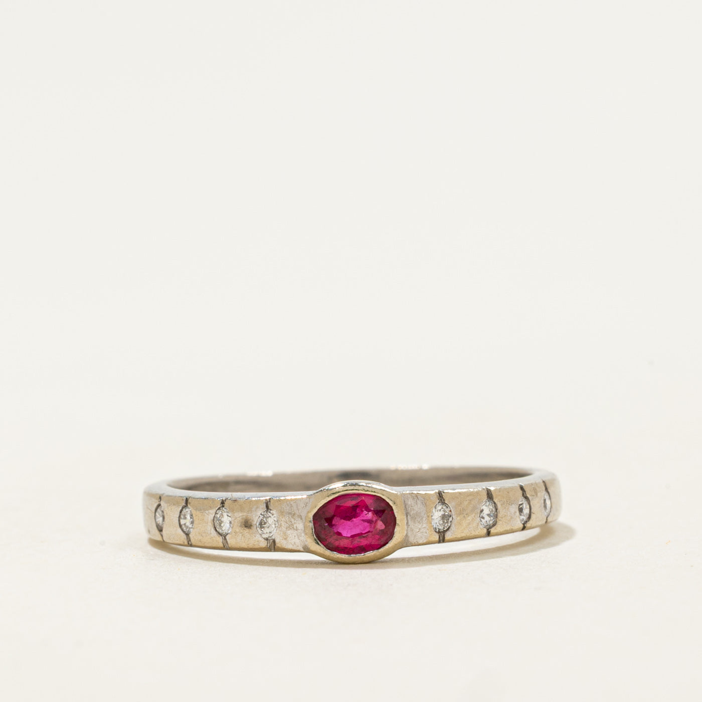 14k Synthetic Ruby & Diamond Ring | 0.15ct, 0.08ct | SZ 6.25
