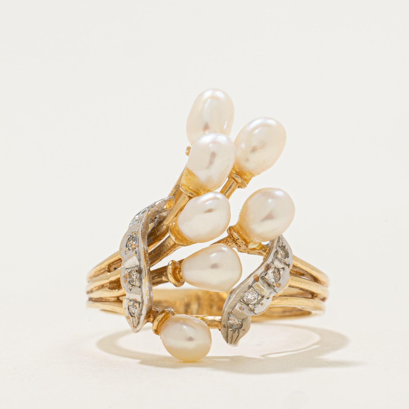 14k Pearl & Diamond Waterfall Ring | 0.04ct | SZ 6.75 |