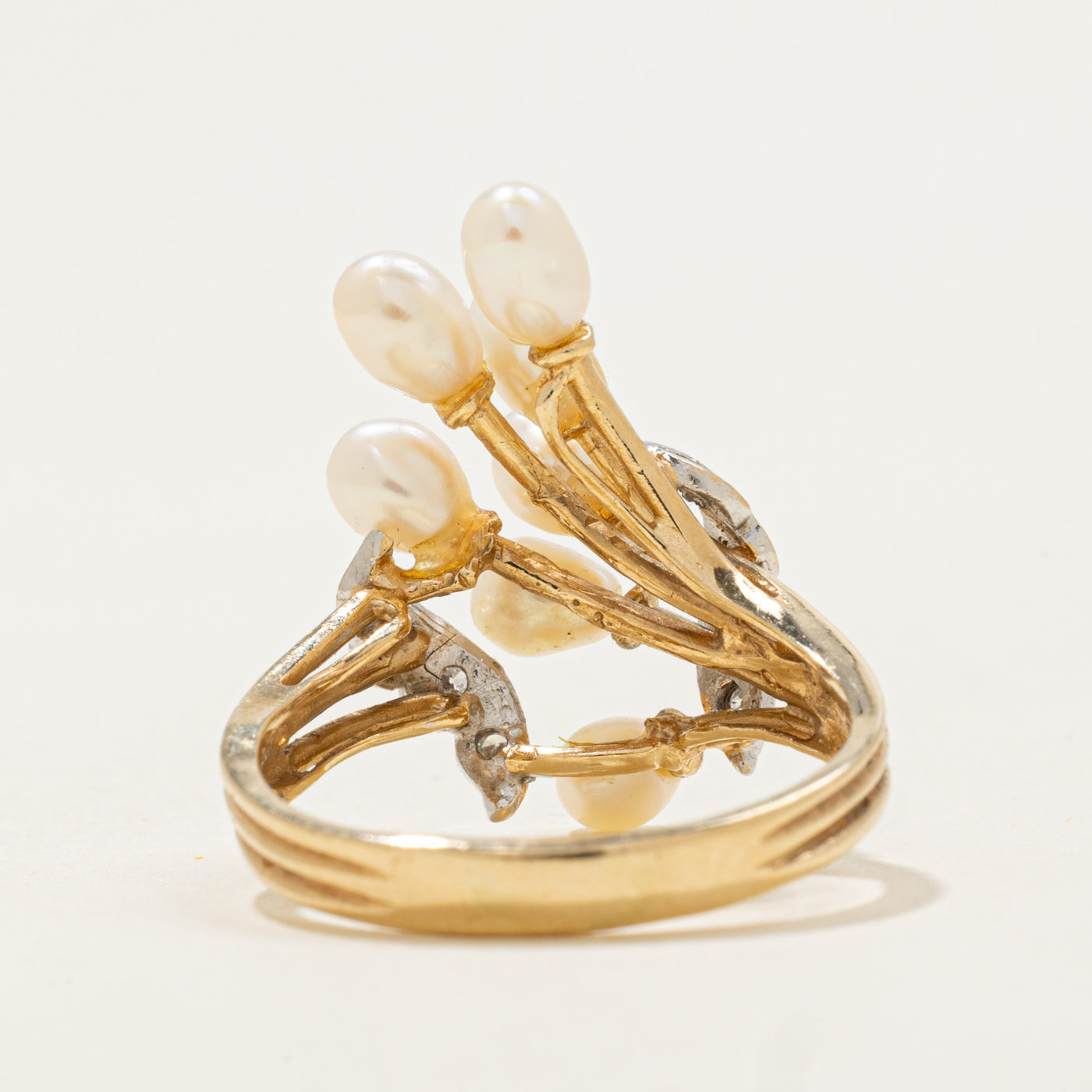 14k Pearl & Diamond Waterfall Ring | 0.04ct | SZ 6.75 |