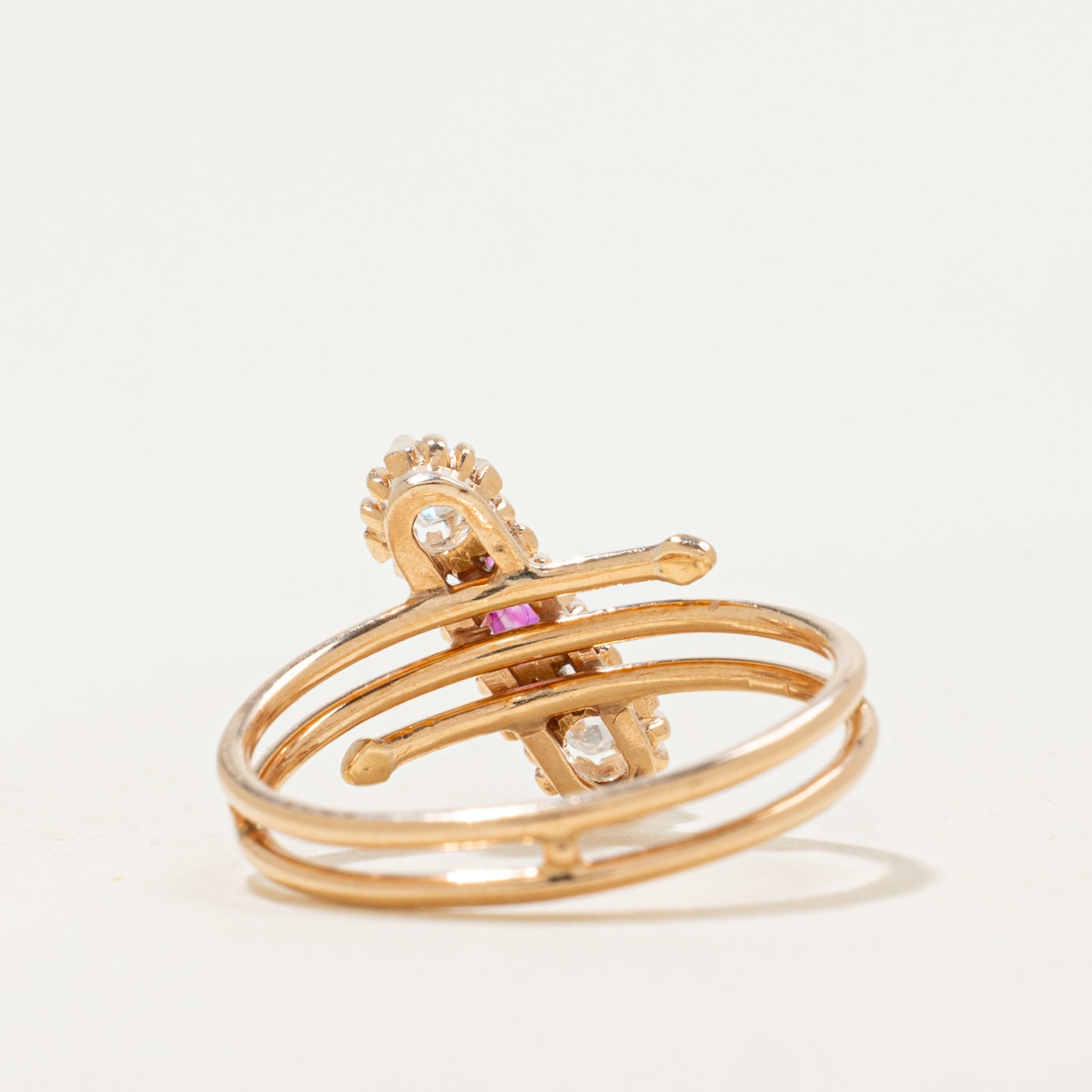 14k Three Stone Ruby & Old Mine Cut Diamond Wrap Ring | 0.07ct, 0.16ctw |