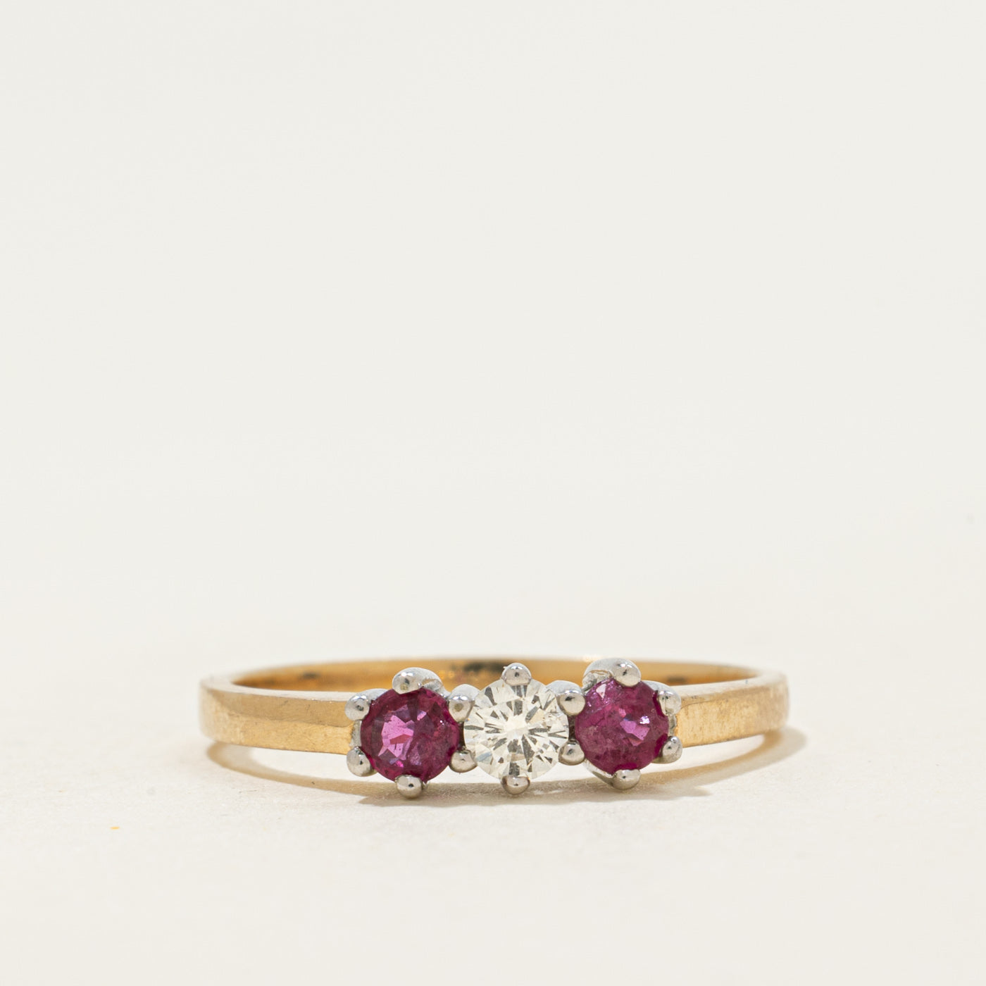 14k Three Stone Ruby & Diamond Ring | 0.28ct, 0.13ctw | SZ 6.5