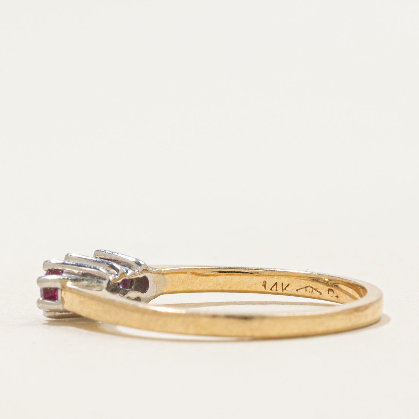 14k Three Stone Ruby & Diamond Ring | 0.28ct, 0.13ctw | SZ 6.5