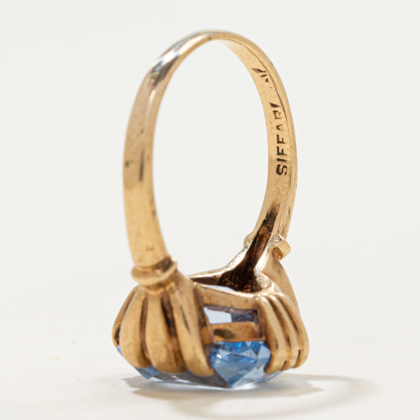 10k Claw Set Scissor Cut Synthetic Blue Spinel Ring | 5.6ct | SZ 7.5