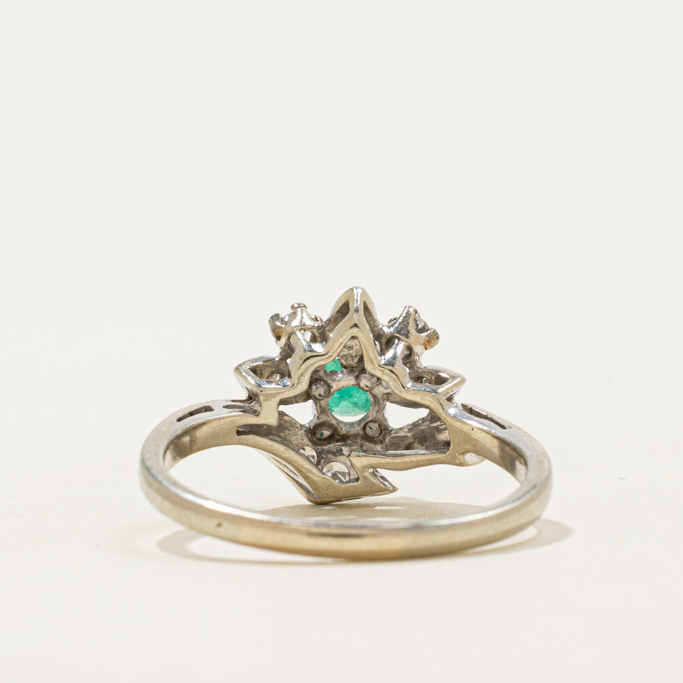 'Birks' Emerald & Diamond Floral Accented Ring | 0.25ct, 0.08ctw | SZ 7.75