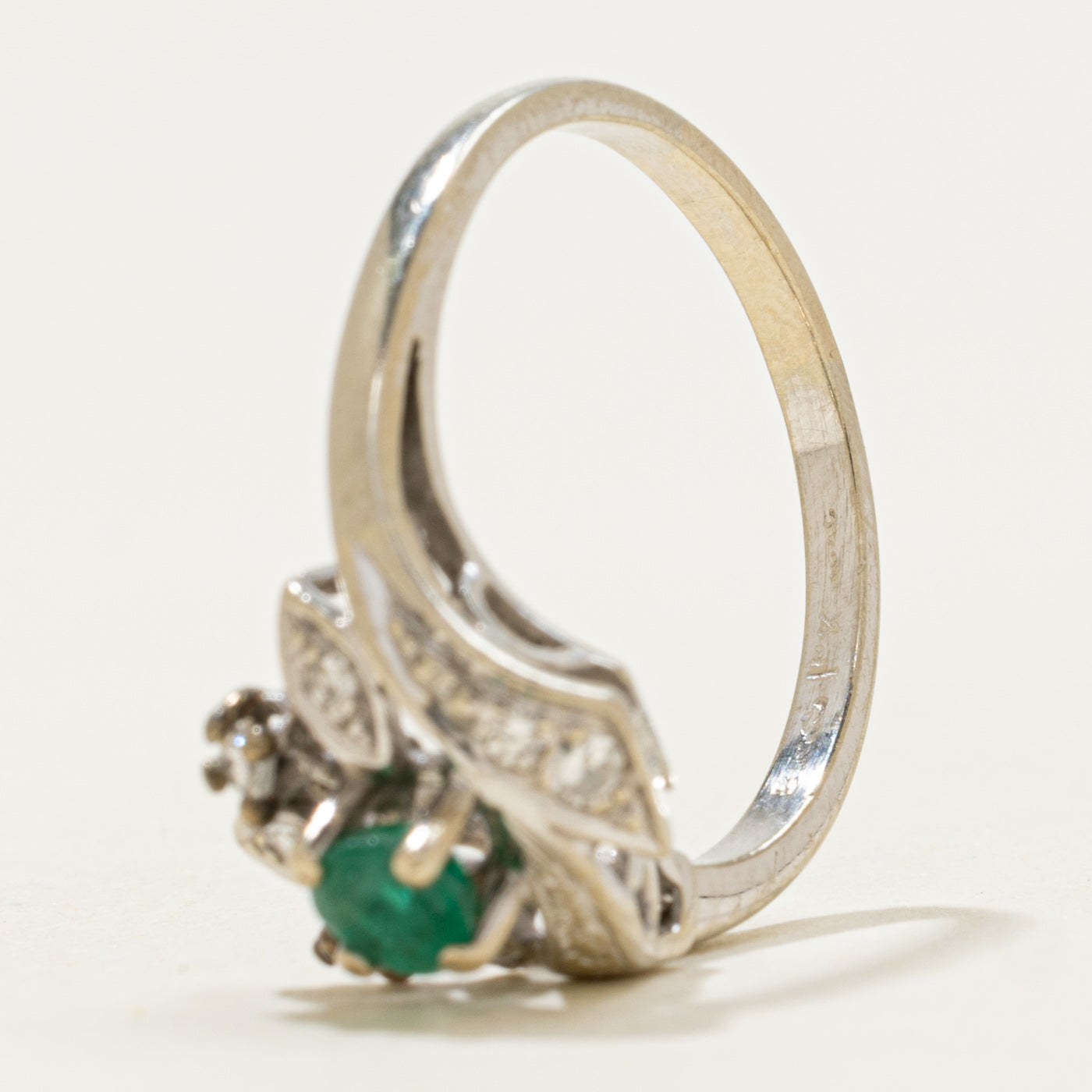 'Birks' Emerald & Diamond Floral Accented Ring | 0.25ct, 0.08ctw | SZ 7.75
