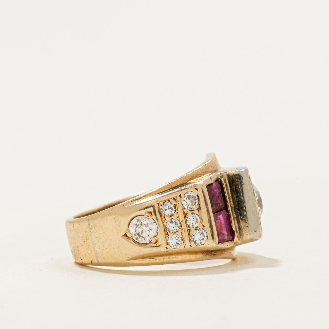 14k Old European Diamond & Ruby Crossover Ring | 0.39ct, 0.29ctw, 0.3ctw | SZ 3.5