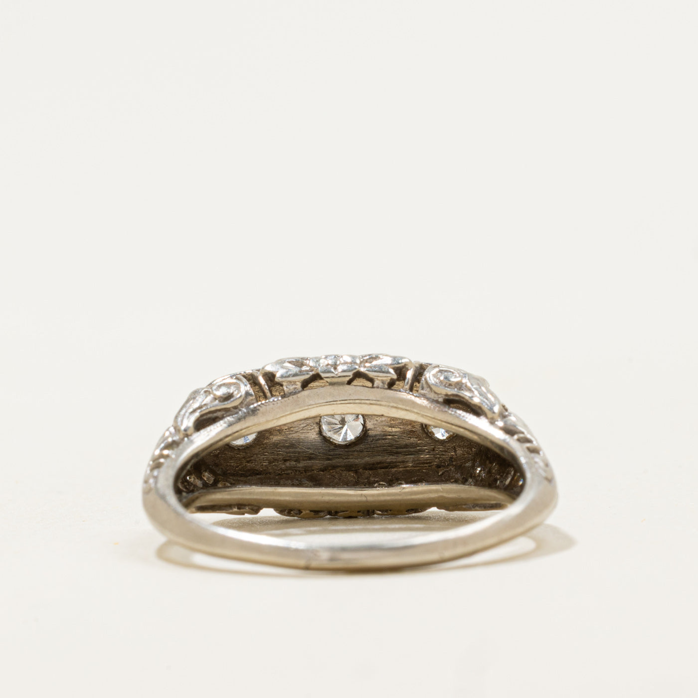 Late Art Deco Three Stone Diamond Panel Ring | 0.16ctw  | SZ 6.75