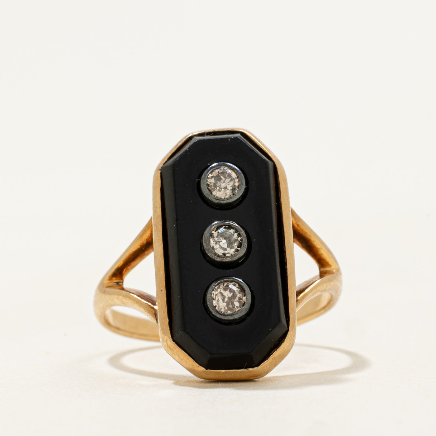 Antique Onyx & Old Mine Cut Diamonds Mourning Ring | 1.6ct, 0.12ctw | SZ 3.5