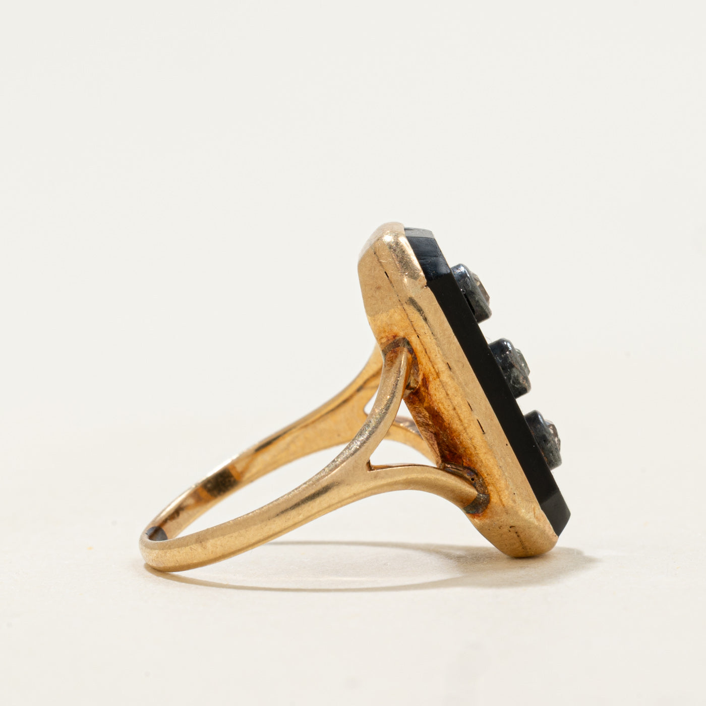 Antique Onyx & Old Mine Cut Diamonds Mourning Ring | 1.6ct, 0.12ctw | SZ 3.5