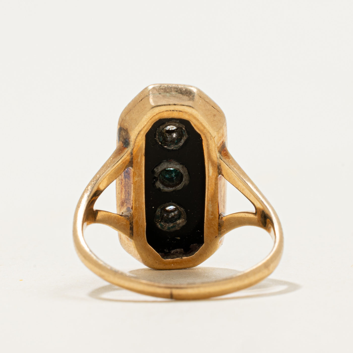 Antique Onyx & Old Mine Cut Diamonds Mourning Ring | 1.6ct, 0.12ctw | SZ 3.5