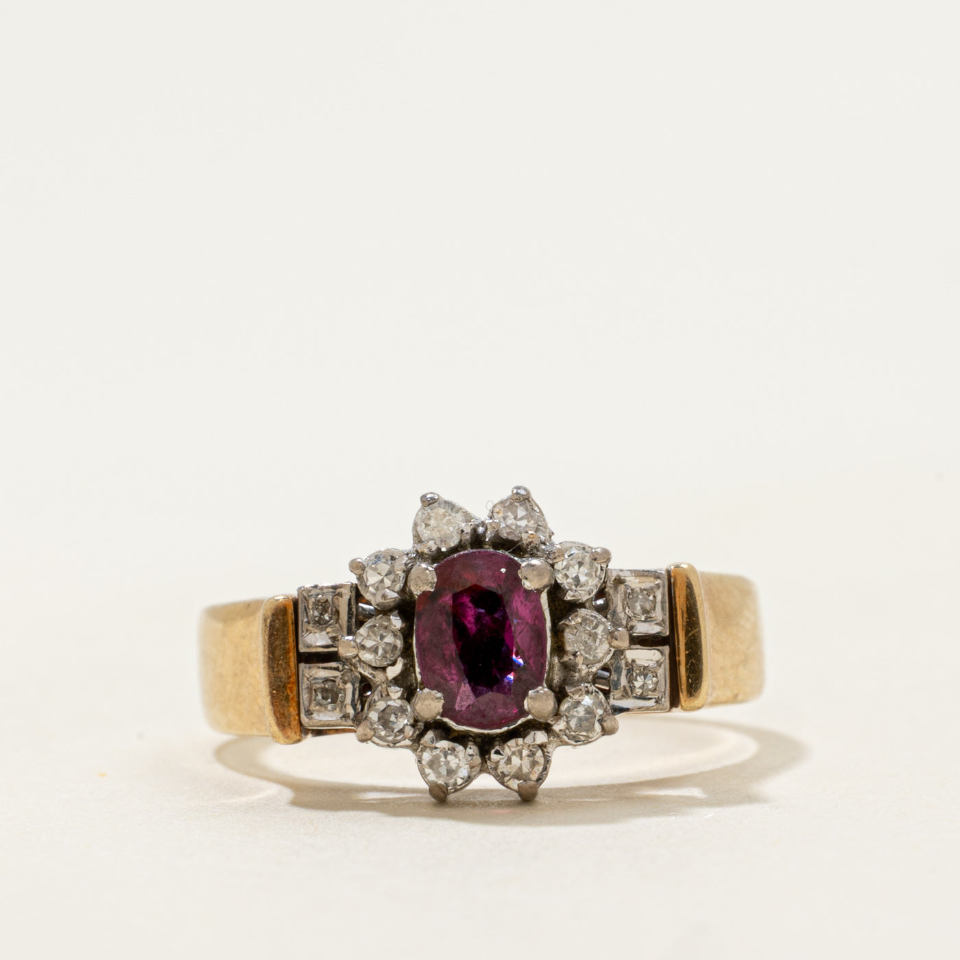 14k Ruby & Diamond Petal Halo Ring | 0.4ct, 0.07ctw | SZ 5.25
