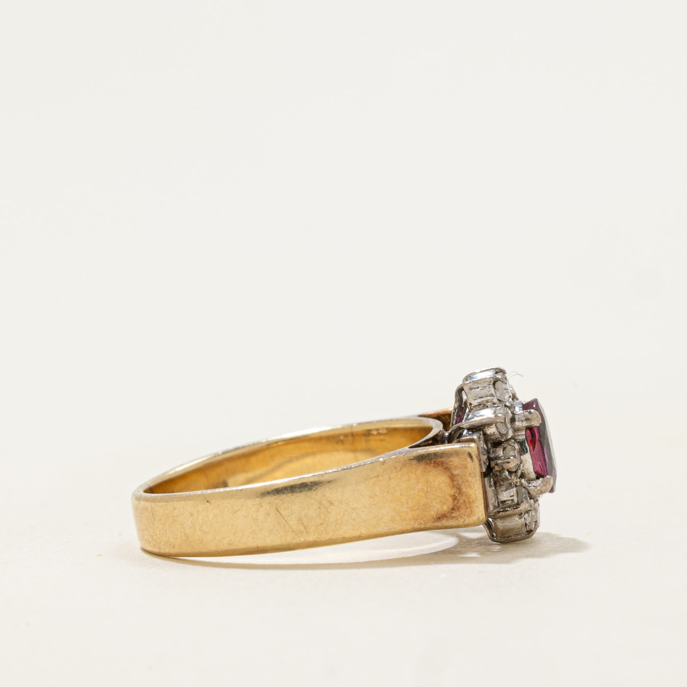 14k Ruby & Diamond Petal Halo Ring | 0.4ct, 0.07ctw | SZ 5.25