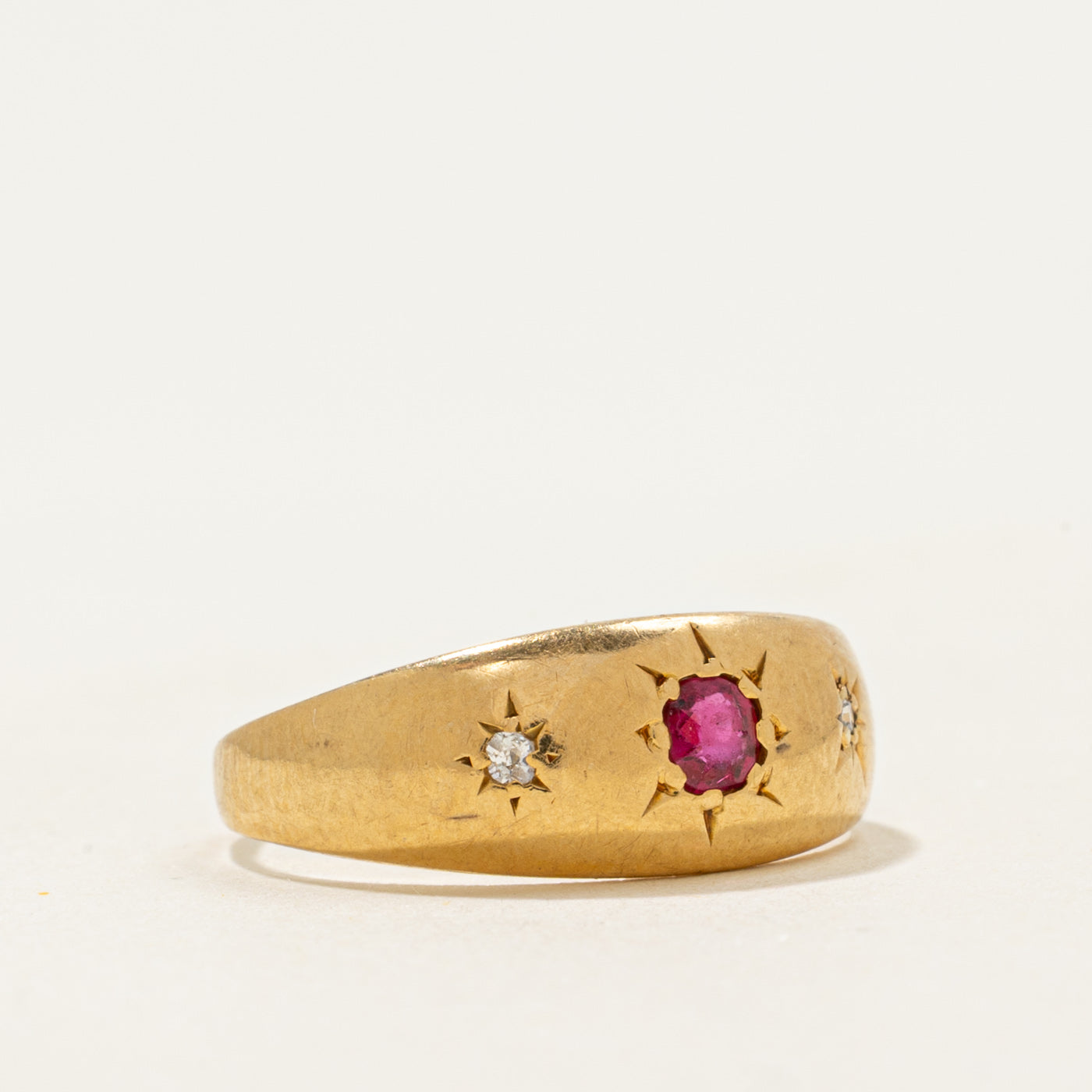 Antique Star Set Ruby & Diamond Ring | 0.1ct, 0.02ctw | SZ 4