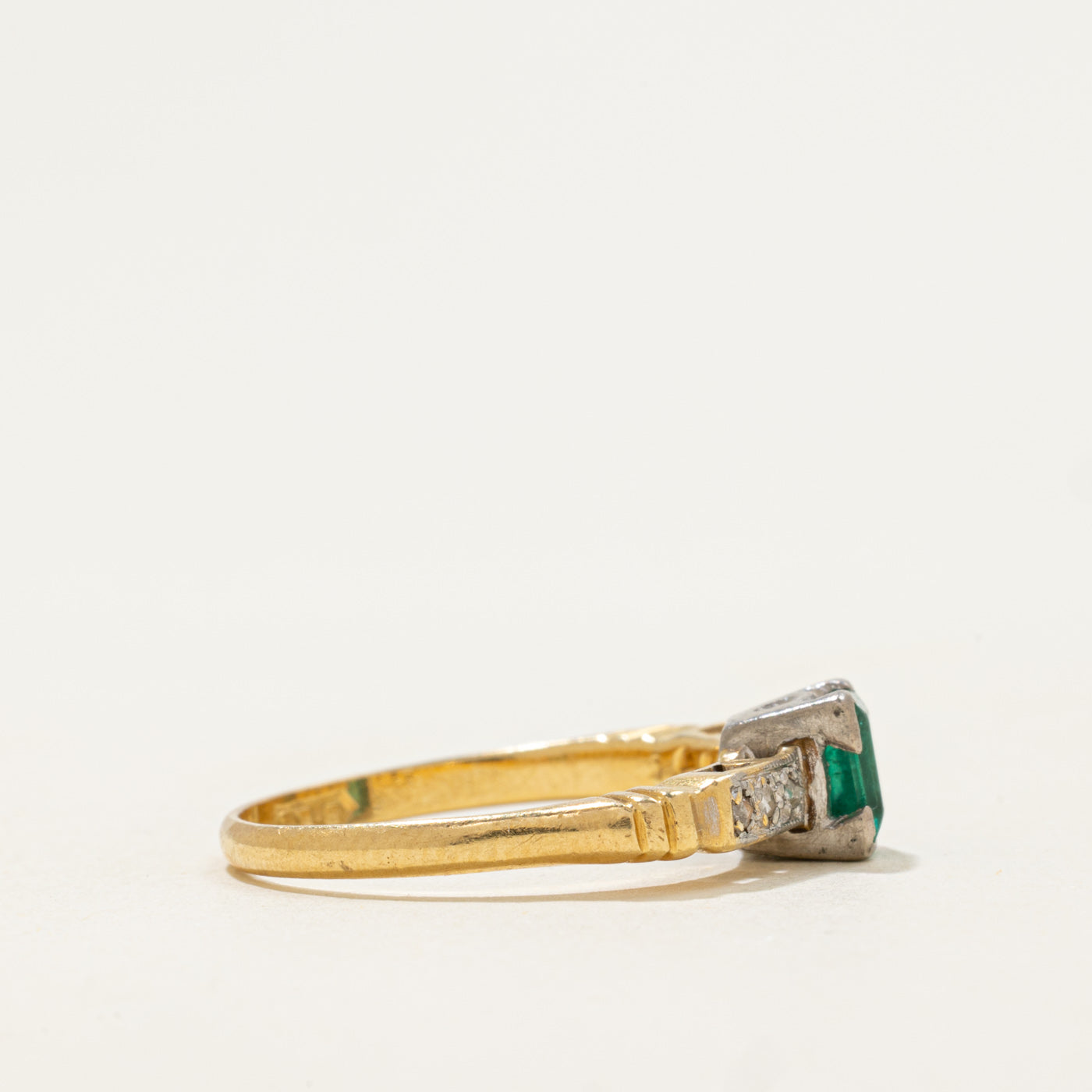 Art Deco Emerald & Rose Cut Diamond Ring | 0.6ct, 0.03ctw | SZ 7.5