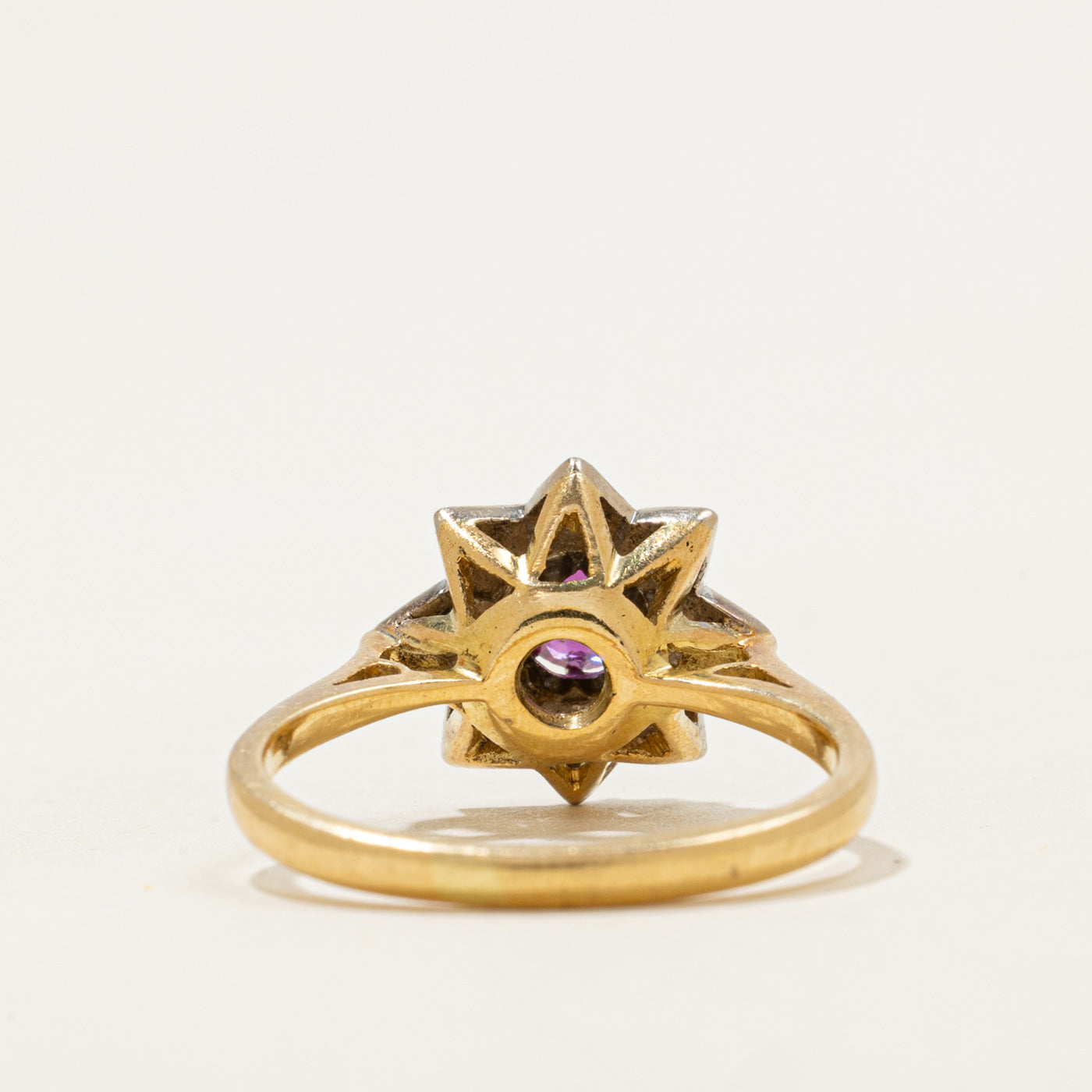 Art Deco 18k Ruby & Single Cut Diamond Star Ring | 0.41ct, 0.04ctw | SZ 6.5